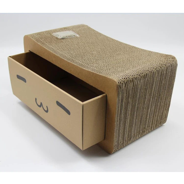 cute hideout box inside house cat scratcher corrugated cardboard