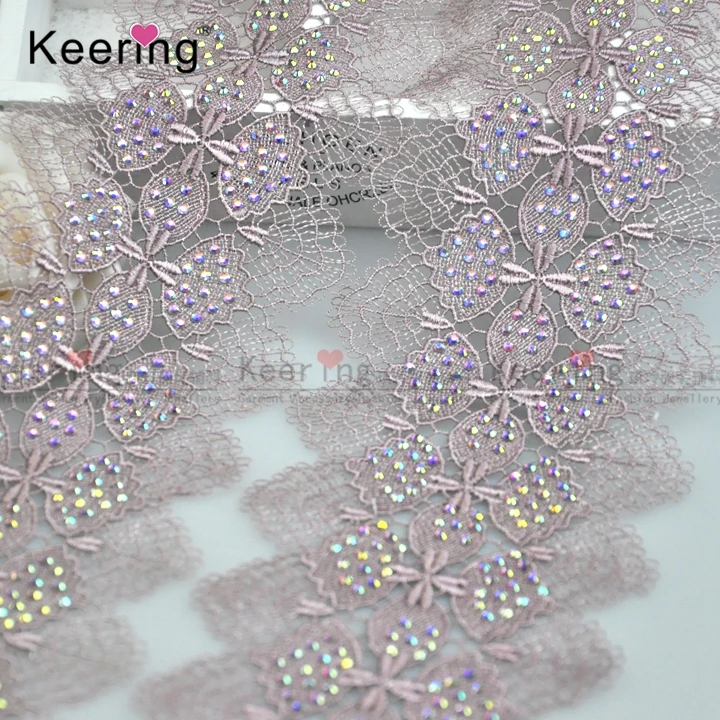 New design China Wholesale Decorative  Chemical Lace trim with ironning-on stone WLC-724
