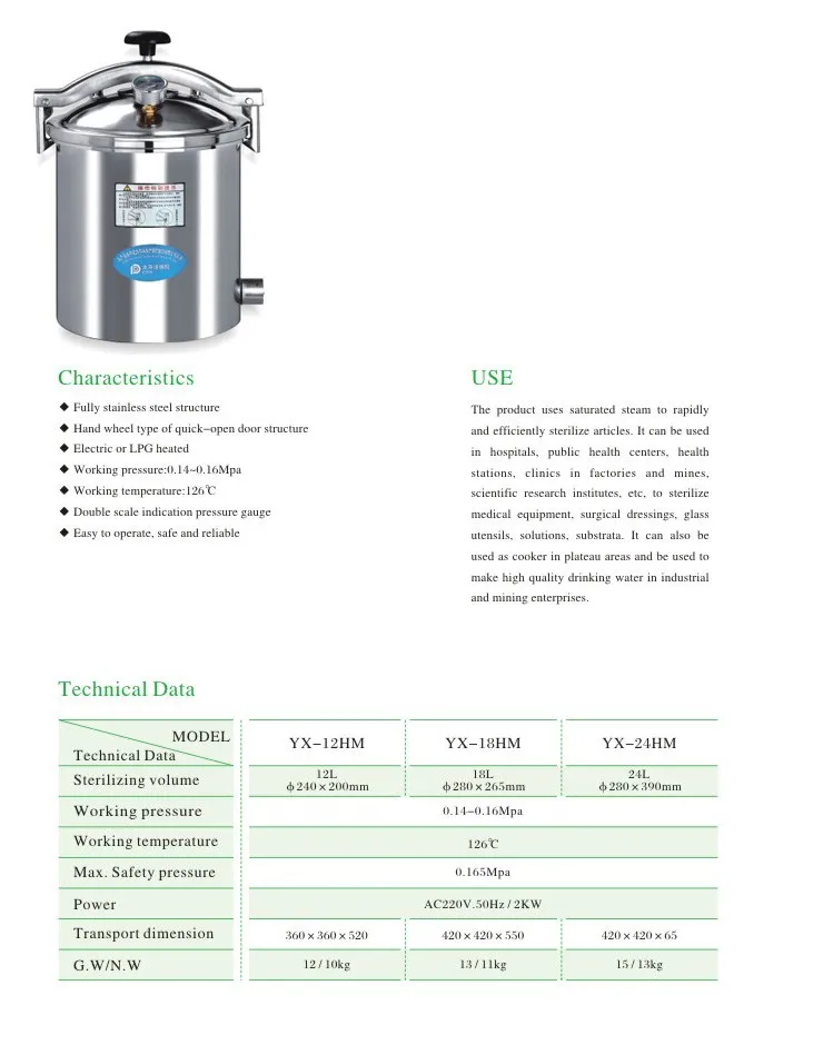 Portable Steam Sterilizer 24liter Autoclave Disinfection equipment Disinfection of tableware