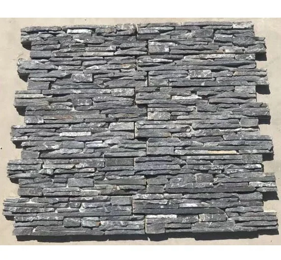 Exterior Wall Cladding Black Slate 15x60cm Foshan Dark Grey Natural Stone Veneer Panel