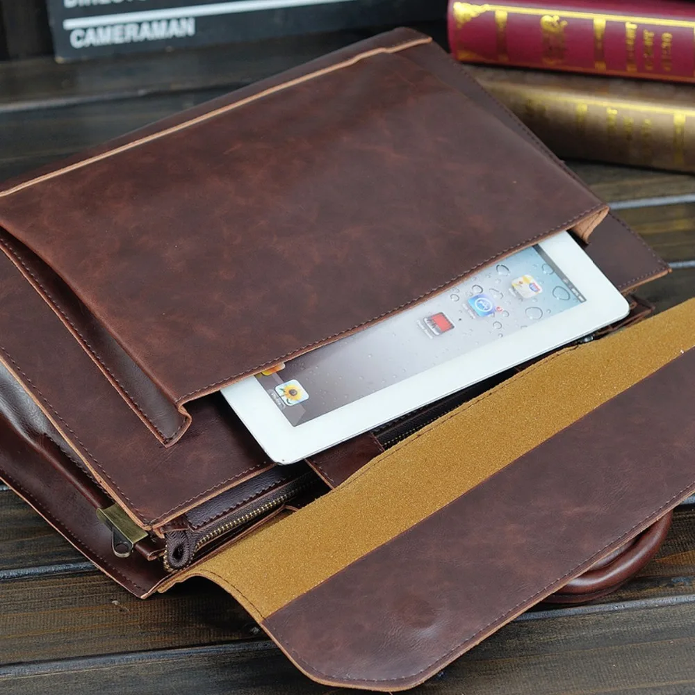 Wholesale business vintage genuine leather laptop waterproof computer Handbag Coffee Men Bag Soft Sided Leather Briefcase
