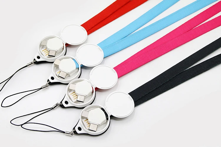 OEM Christmas Gift 3 in 1 Lanyard  USB Data wire  for mobile Phone charger cable with 8pin for type c micro