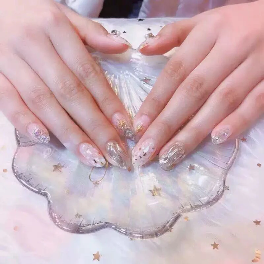 
Fairy Jewelry Display Plate Fantasy Decoration Colorful Laser Bronzing Letters Mermaid Shell Glass Plate 