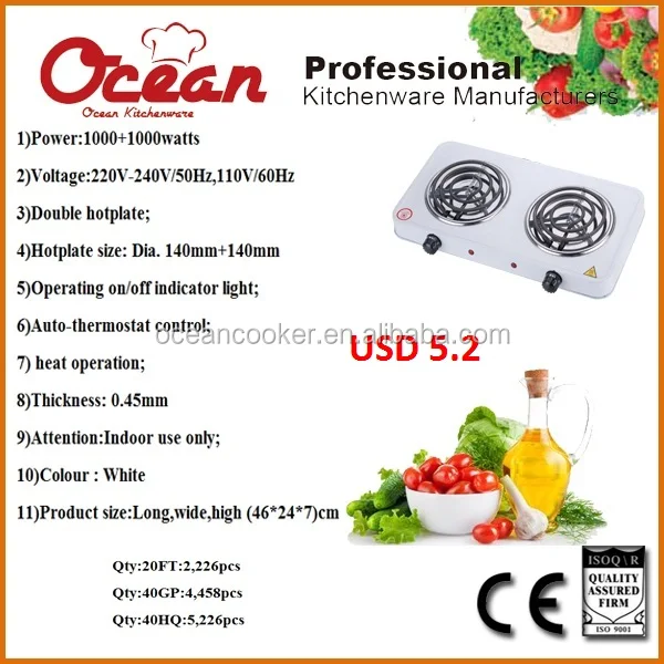 ELECTRIC HOT PLATE DOUBLE BURNER 2000W