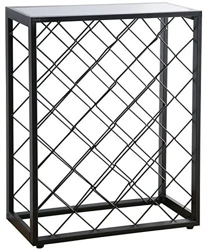
Free Standing Red Wine Storage Display Rack Mango Steam 32 Bottle Wine Rack with Glass Table Top, Black Corner Display 
