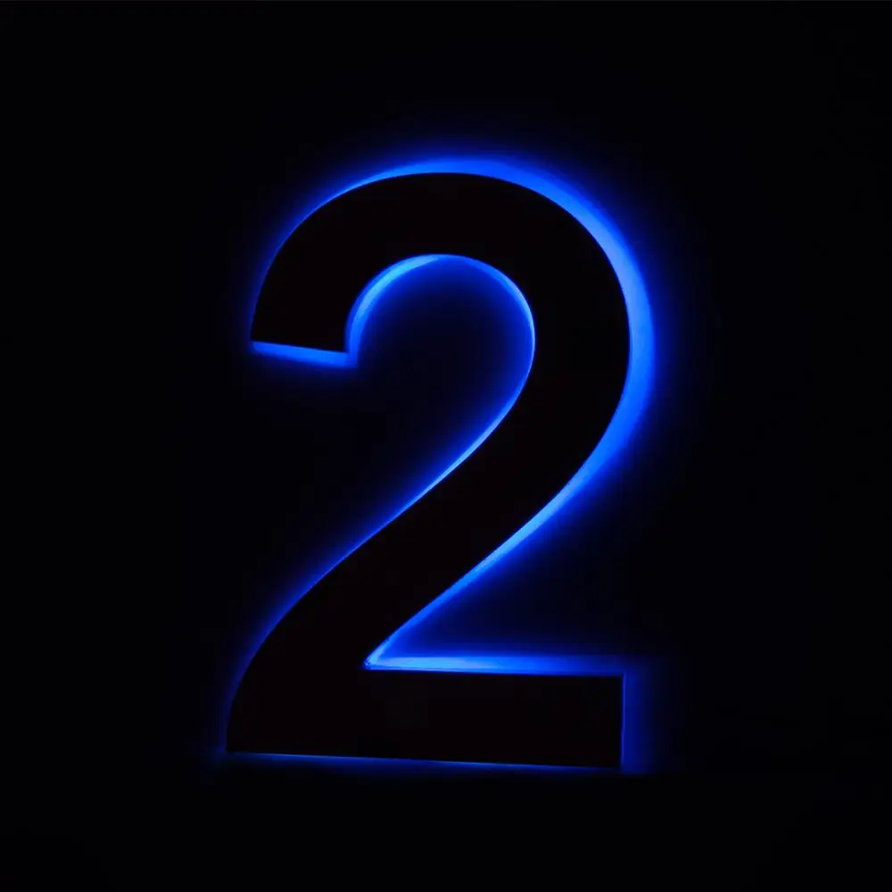 
LED Digital House Number Personalized Large Black and Blue Modern Address Number Sign 