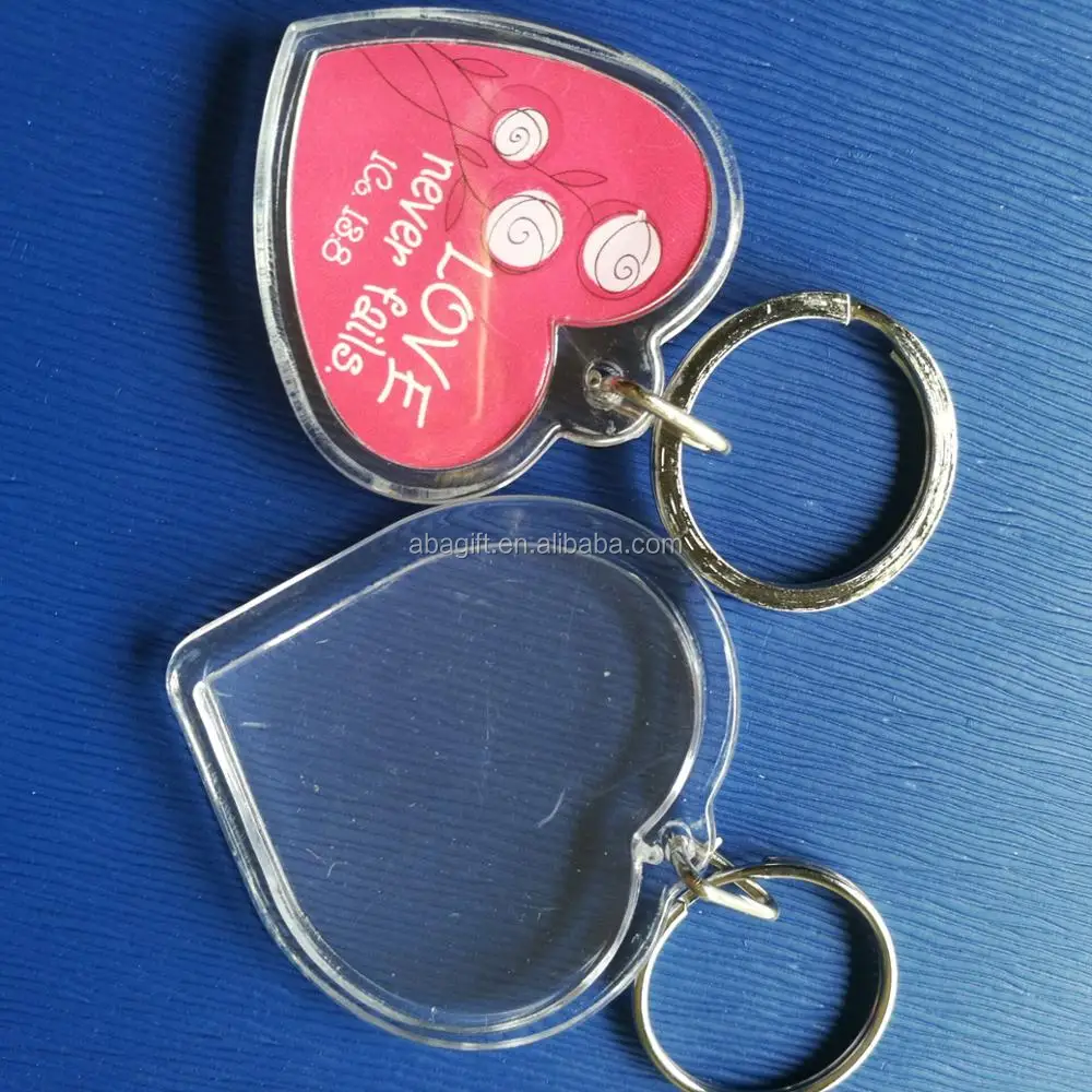 High Quality photo insert printed heart shape acrylic keychain