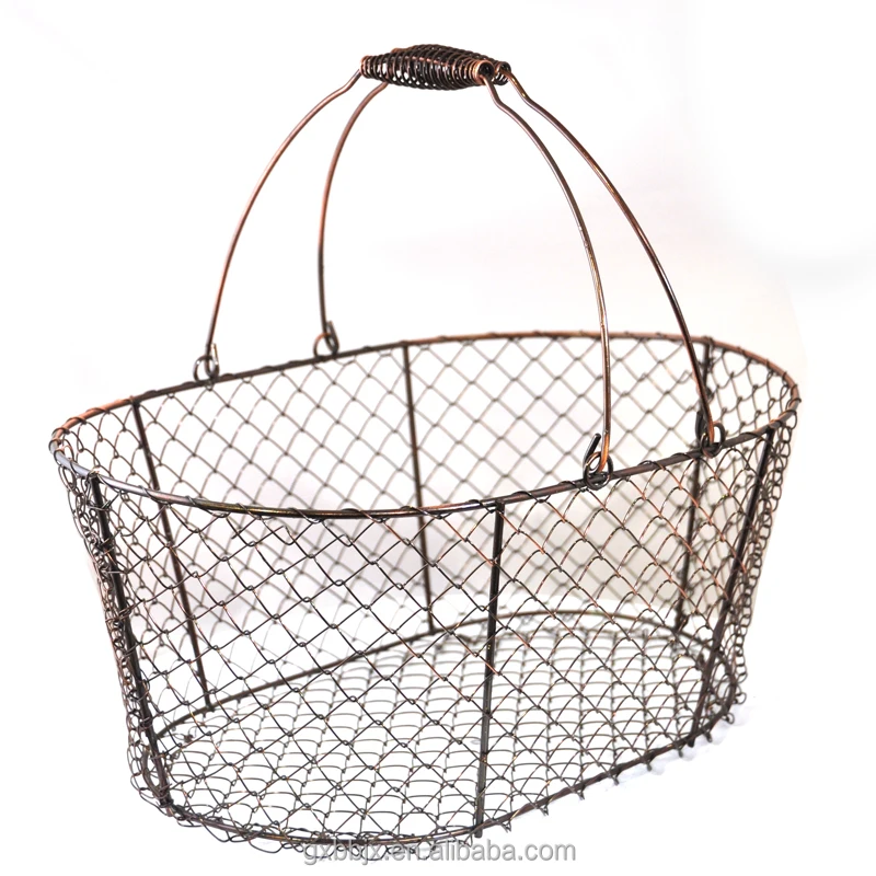 Wholesales Household Storage Type Oval Black Or White Woven Mesh Basket with Swing Handle