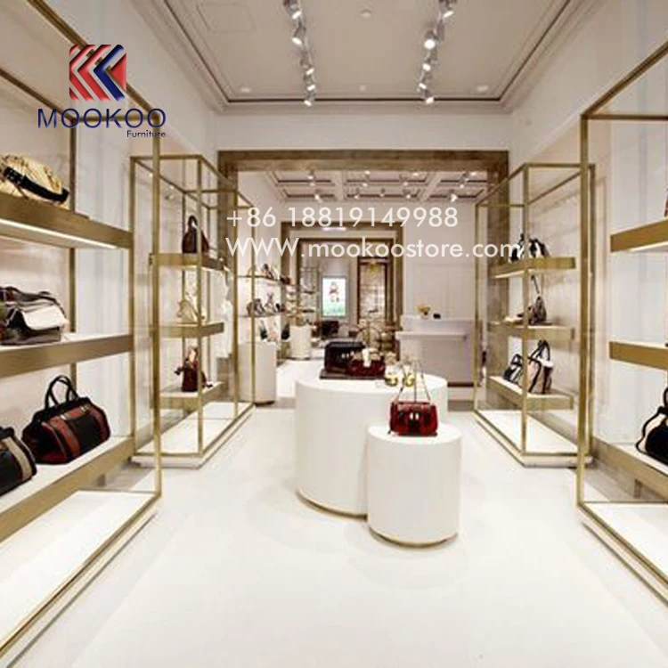 High End Golden Shopping Mall Bags Store Interior Design