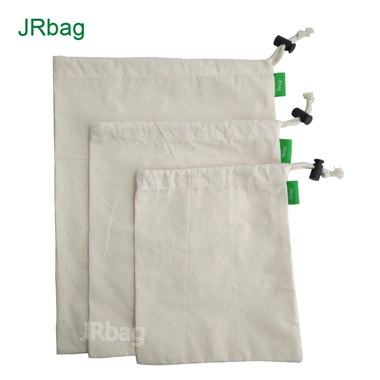BSCI Factory Eco Friendly  Unbleached Reusable Organic Cotton Muslin Drawstring Produce Bag