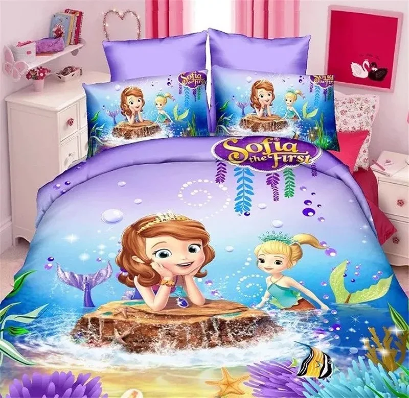 
Cartoon Princess, Sophia, Barlie character bed sheets for girls, kids bedding sets, Duvet Cover with pillowcase. 