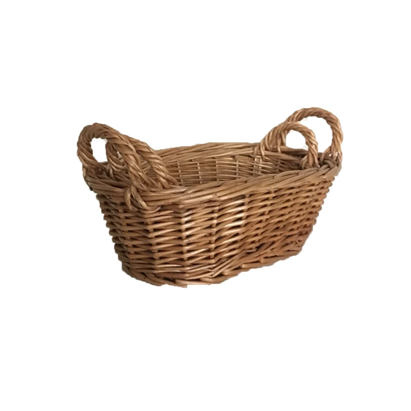 Christmas Gift Round Wicker Storage Baskets With Handle For Sundries Bread Fruit Tray