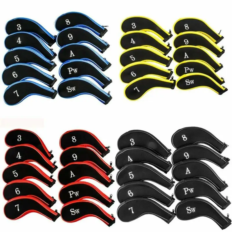 Assorted colored mesh zippered long neck golf iron covers, golf iron headcover sets
