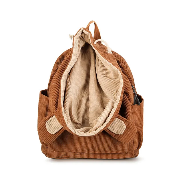 Simple fashion lightweight solid color corduroy backpack with hoods