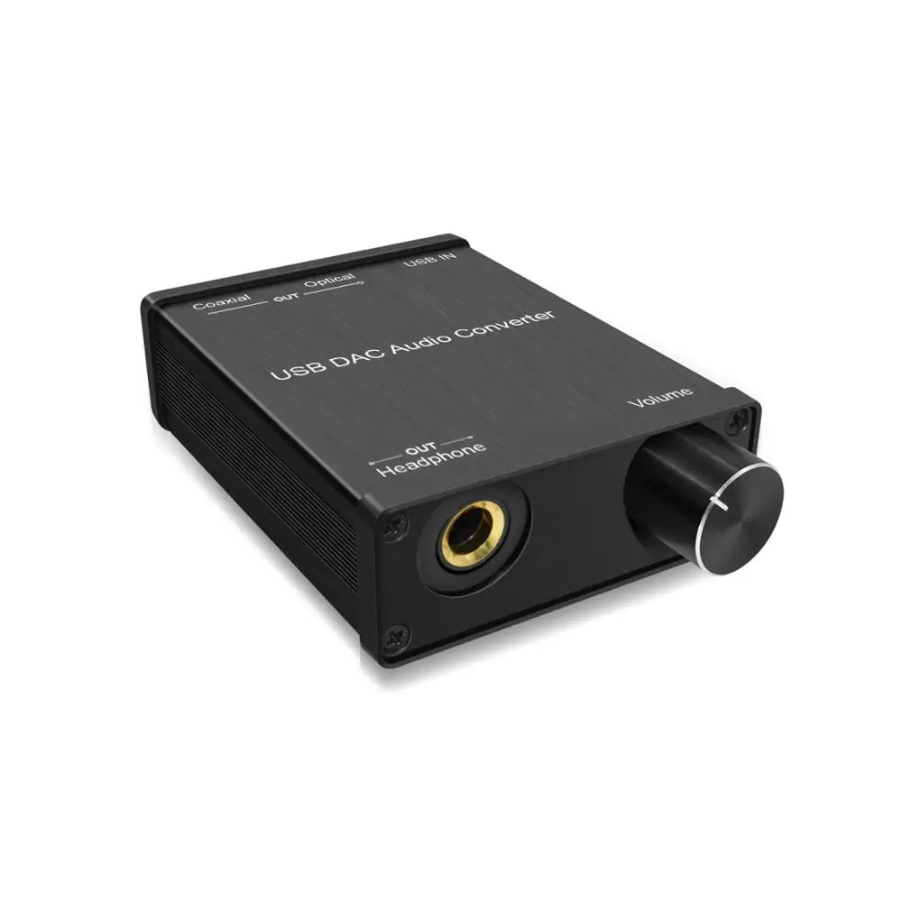 DAC USB to 5.1 and 2.0 audio converter, with coaxial and optical/toslink, 3.5mm stereo audio out, built-in headphone amplifier