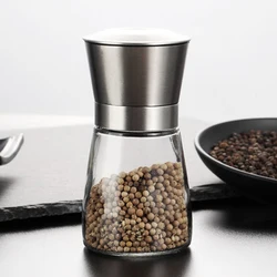 Portable 304 Stainless Steel Salt And Pepper Shaker Glass Bottle Pepper Mill Salt Grinder Kitchen Accessaries For Picnic
