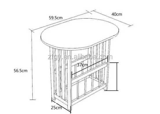 Folding wooden modern side coffee table with magazine rack