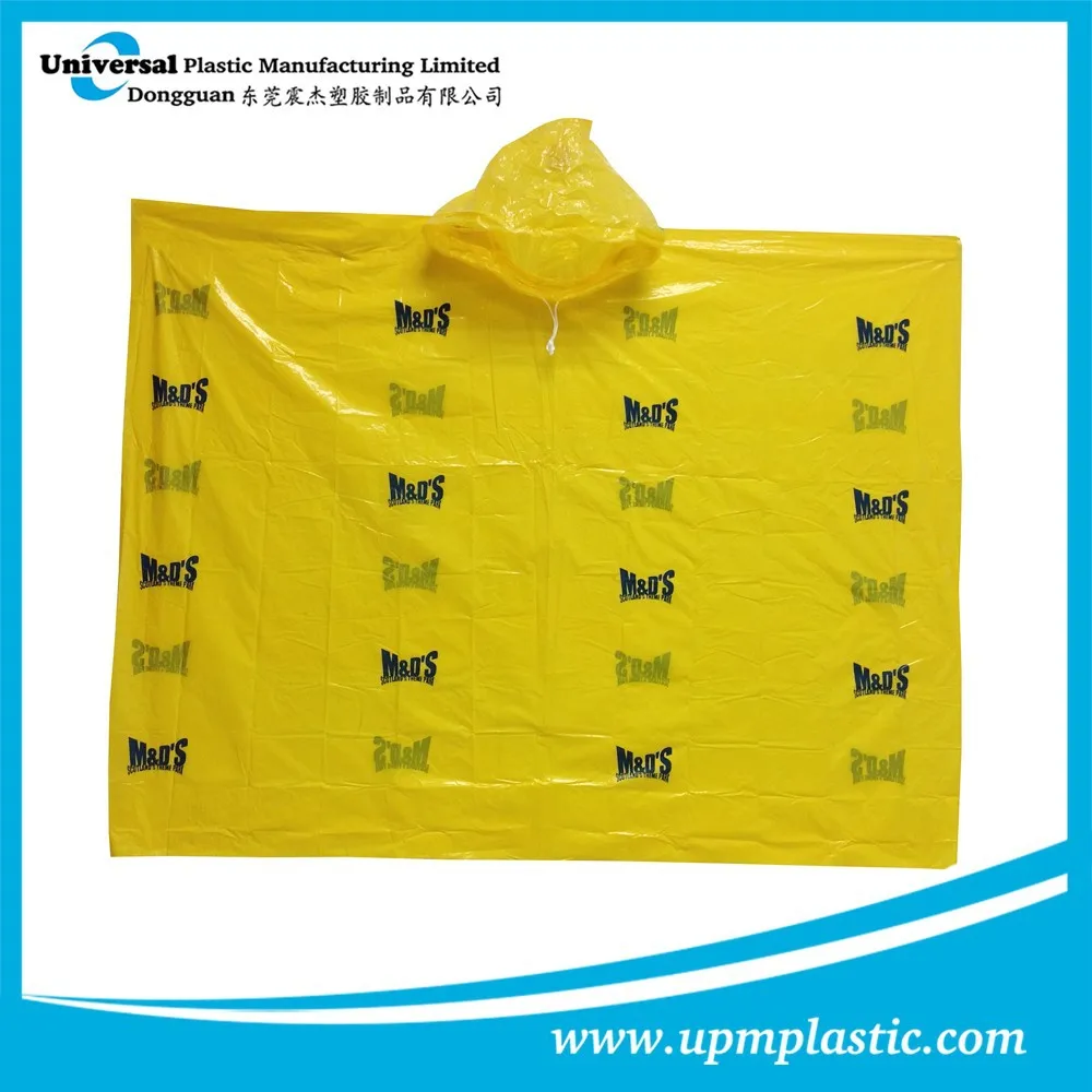 Emergency promotional waterproof disposable plastic LDPE rain poncho