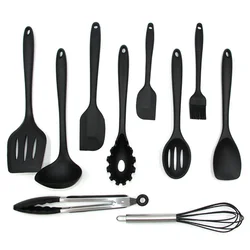 wholesale food grade silicone kitchen utensil set with box accept logo 10 piece black red silicone kitchen utensil