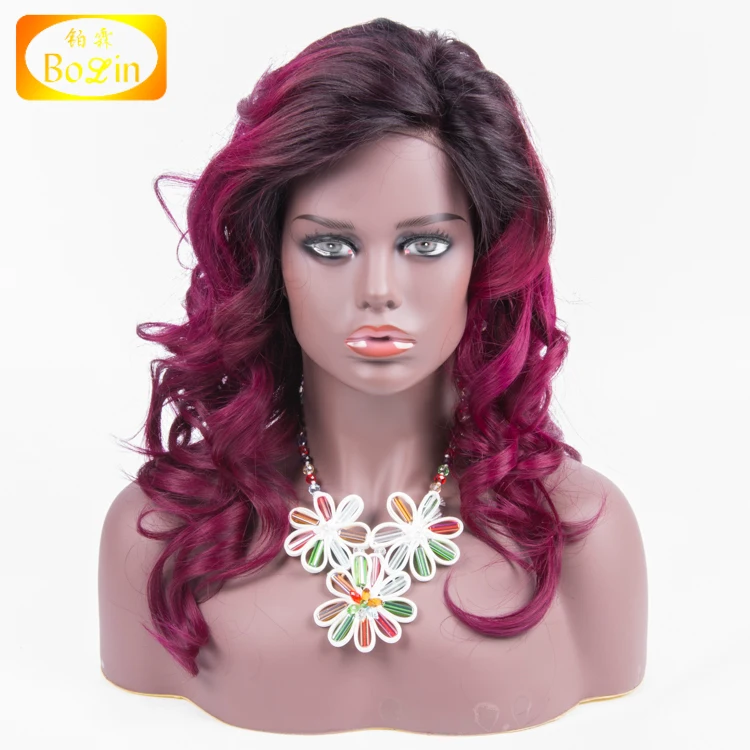 Оптовая цена, qingdao bolin hair company, свободные волнистые волосы Омбре бордового цвета, парик на полной сетке