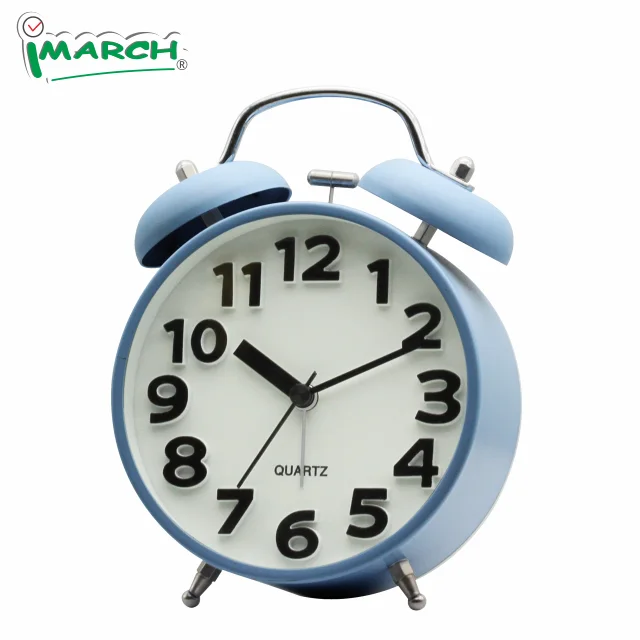 iMSH TB23501 Quartz analog clocks metal twin bell alarm clock wecker despertador desktop bedside bell custom alarm clock