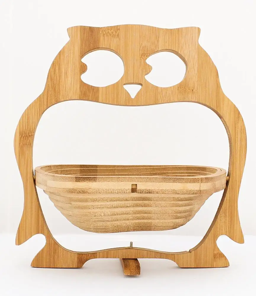 Natural Bamboo Owl Shape Folding Collapsible Fruit Basket