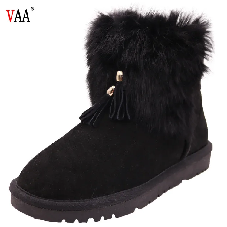 AN-CF-58 High Discount Genuine Leather Sheepskin Lined Rabbit Fur Outside Antiskid Rubber Sole Winter Snow Women Fashion Boots