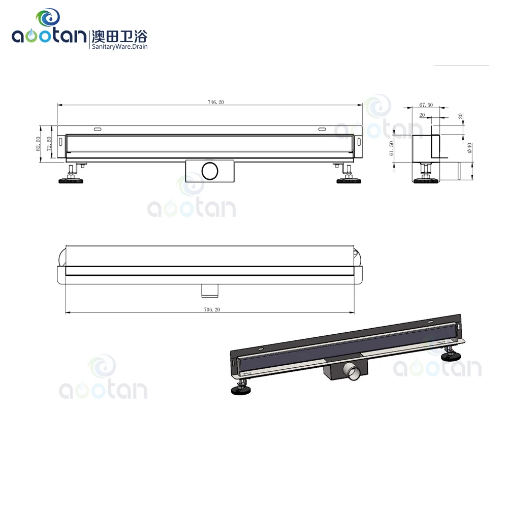 Model W2 304 stainless steel side length 300-1200mm with high quality outlet wall drain