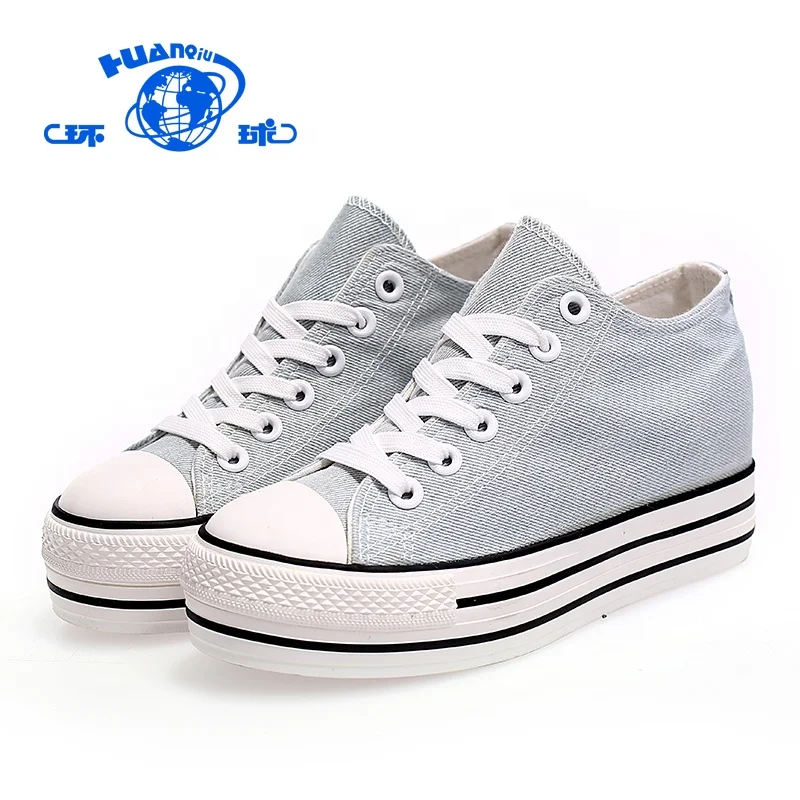 
HUANQIU Comfort Injection Lace-Up White Black Canvas Woman Shoe 