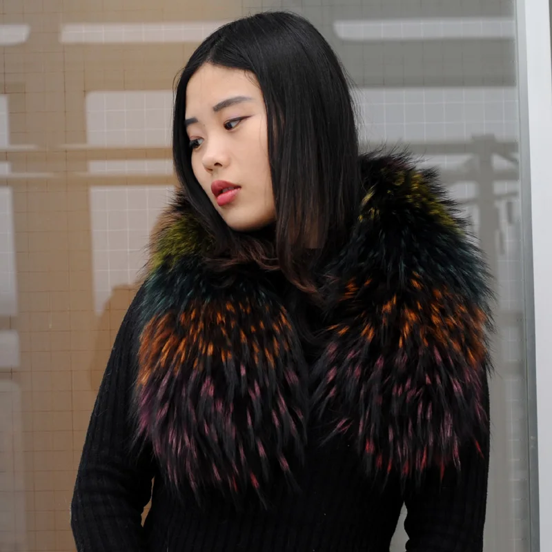 CX-A-76B Wholesale Super Detachable Real Raccoon Fur Hood Fur Collar