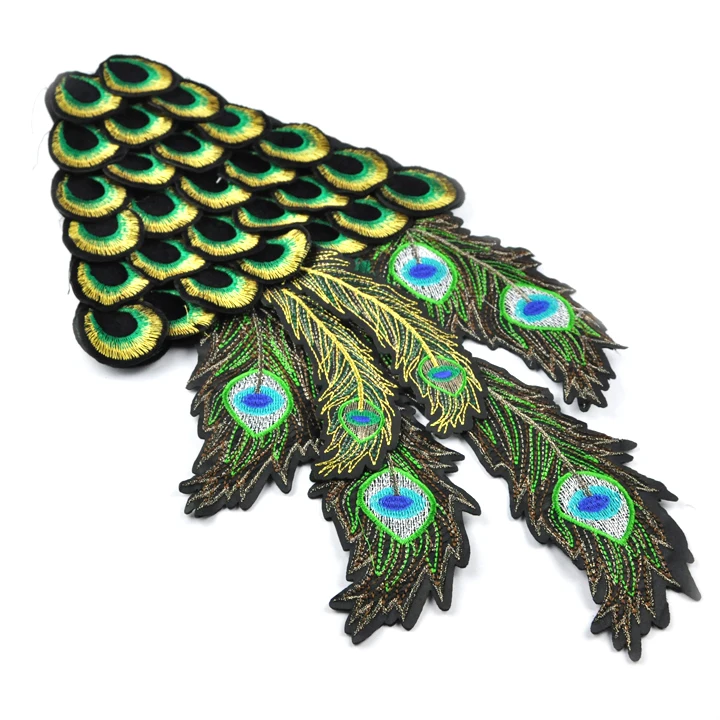 handmade peacock applique embroidery designs for wedding dress decoration