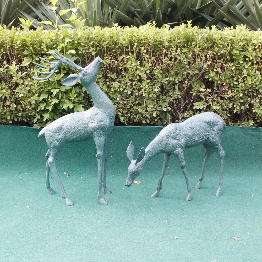 Cast aluminium large animal bronze sika deer garden statues