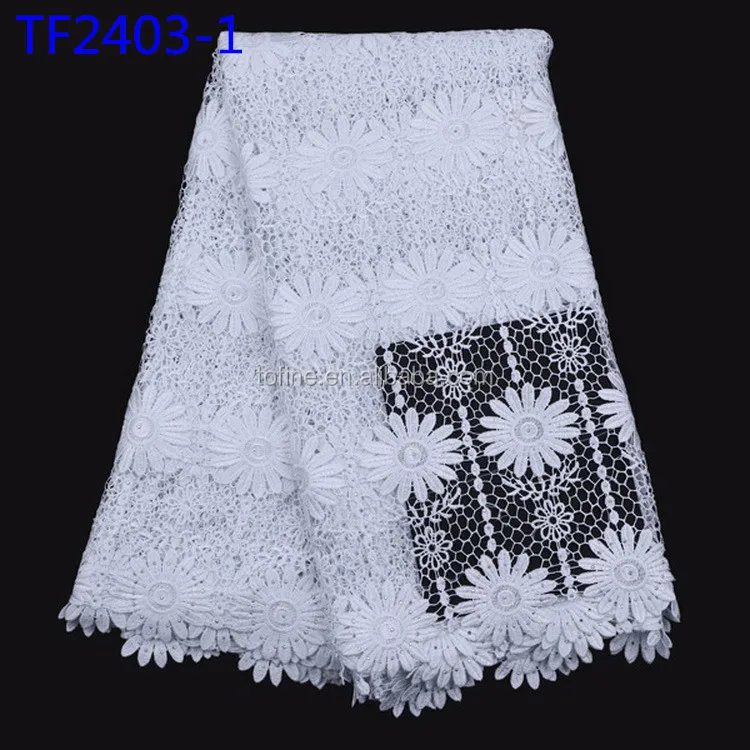 White cord lace fabric Lovely fashion design guipure lace fabric with flower pattern for making women dress
