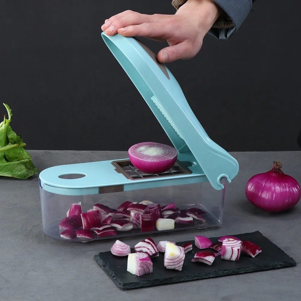 Manual Easy Food Dicer Kitchen Mandolin Slicer with 8 Blades