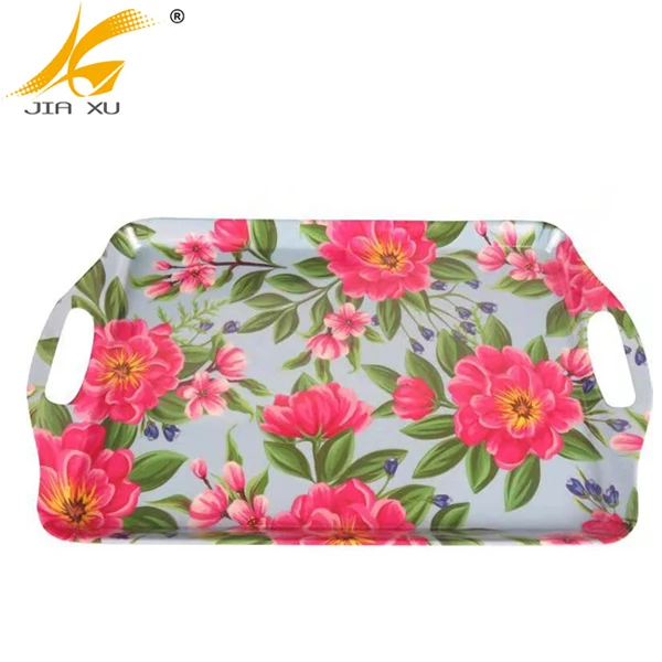 Chinese Supplier Custom Print Serving Tray Rectangular Handle Melamine Tray Wholesale