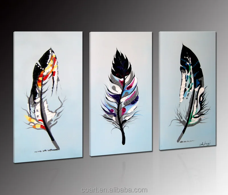 Handmade Feather Wall Art Panel Decoration Easy Oil Painting Canvas Pictures