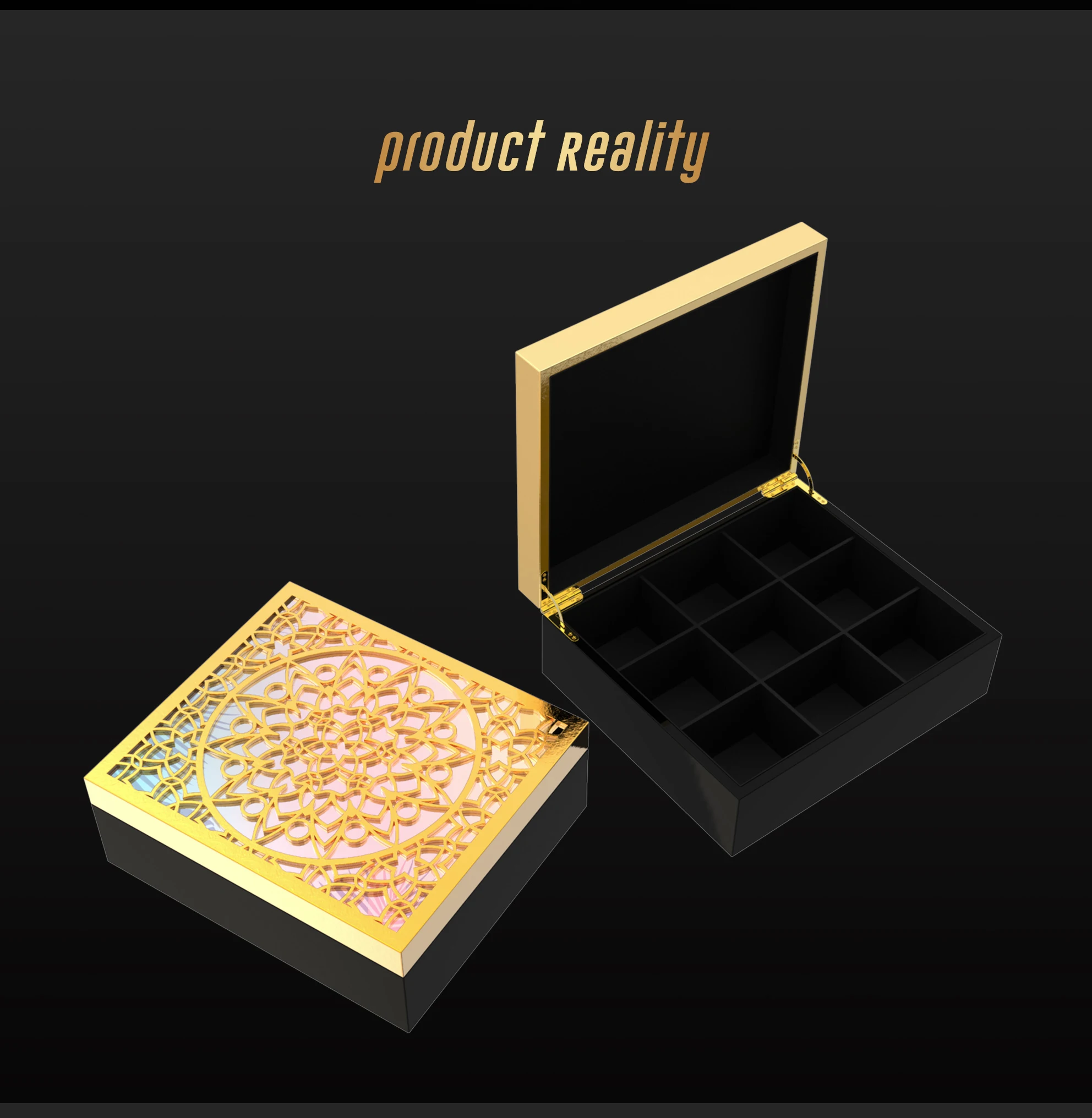 Роскошная деревянная лазерная гравировка Золотая фольга чайная коробка с бархатной подкладкой небольшие перегородки отделения сертификатом