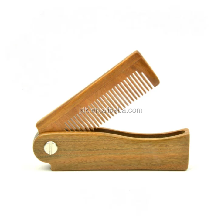 Private Label Sandalwood Folding Comb Custom Logo Wood Handle for Home Hair Beard and Mustache Grooming