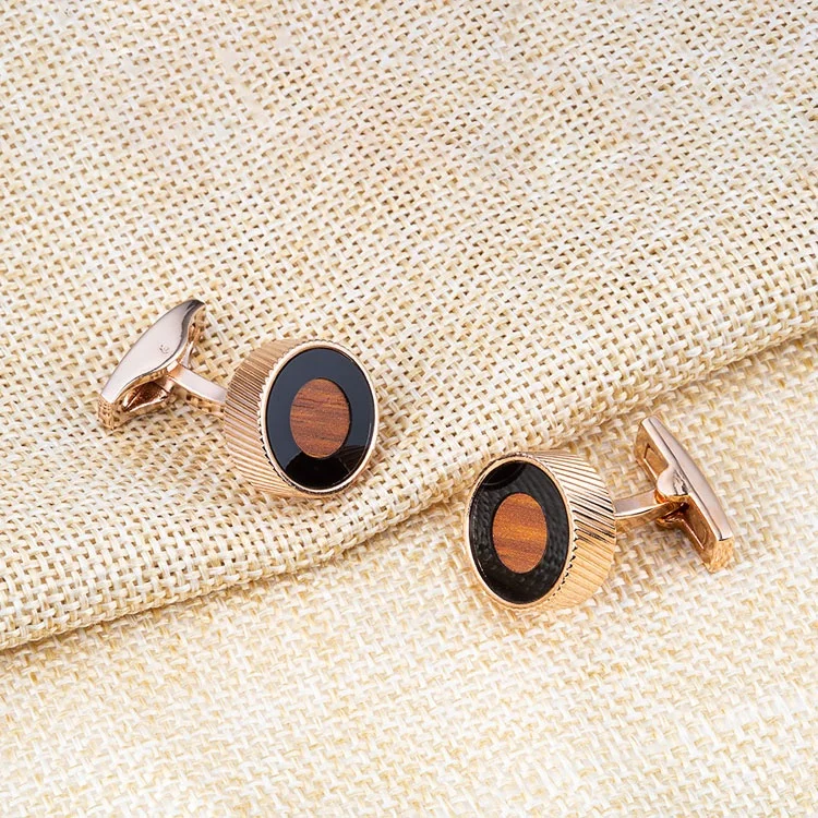 18K Gold Plated Solid Brass Wooden Gentleman Wedding Cufflinks