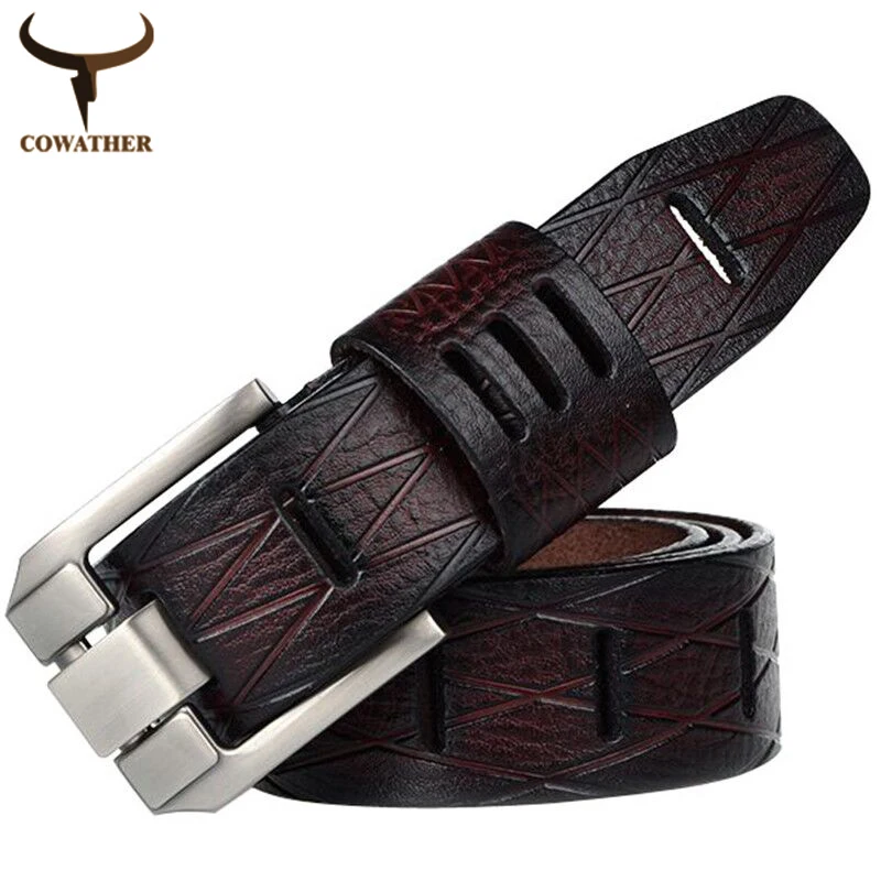 COWATHER 2015 good quality cow genuine luxury leather men belts for men strap male pin