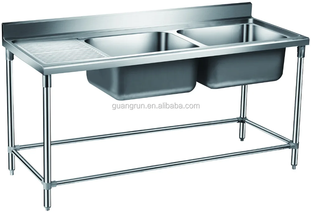 Hotel Used Free-standing Heavy-duty Commercial Stainless Steel Kitchen Sink with Drainboard GR-303D