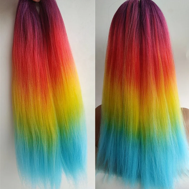 Оптовая продажа 100 г летняя прическа 16 дюймов Короткие вязаные крючком косички Yaki прямые плетеные волосы для наращивания Омбре Радужный цвет