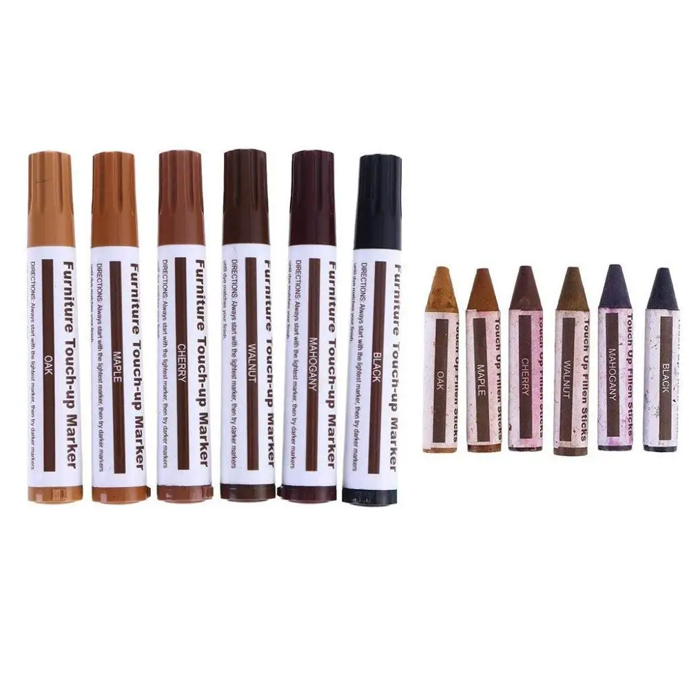Furniture Repair Markers And Wax Sticks With Sharpener Kit, For Stains, Scratches, Wood Floors, Tables...
