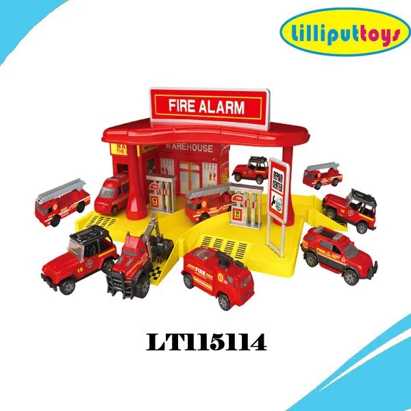 Пожарная станция из сплава 1:64, парковочные модели автомобилей с 3 литыми автомобилями