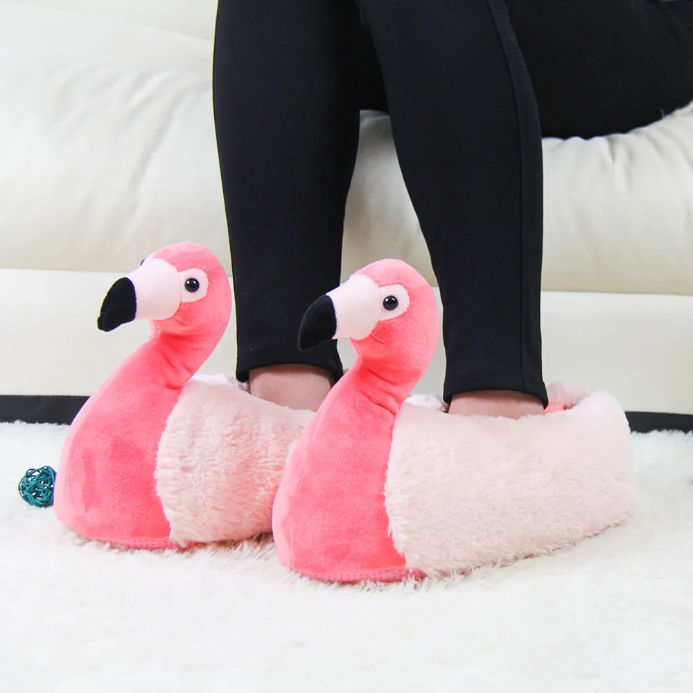Soft Sole house animal slippers Fuzzy Flamingo Slipper for women