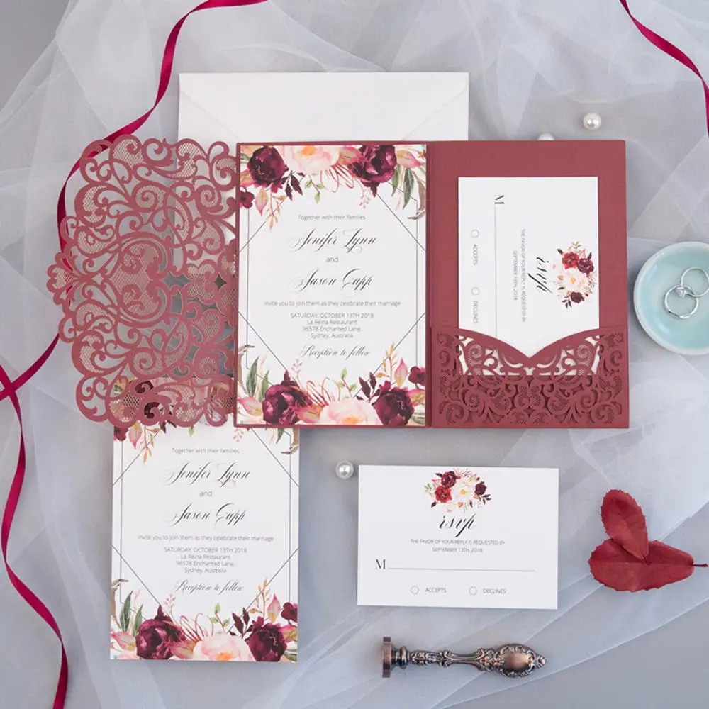 
Beautiful Floral wedding invitations classic wedding invitation designs laser cut wedding invitations 