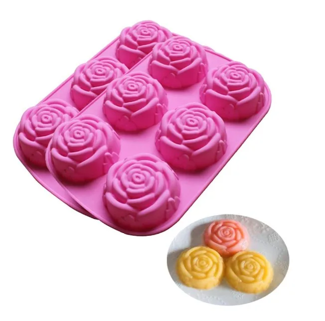 6 Cavity Non-stick Chocolate Cake Bakeware Tool Silicone Lollipop Rose Flower Silicone Mold
