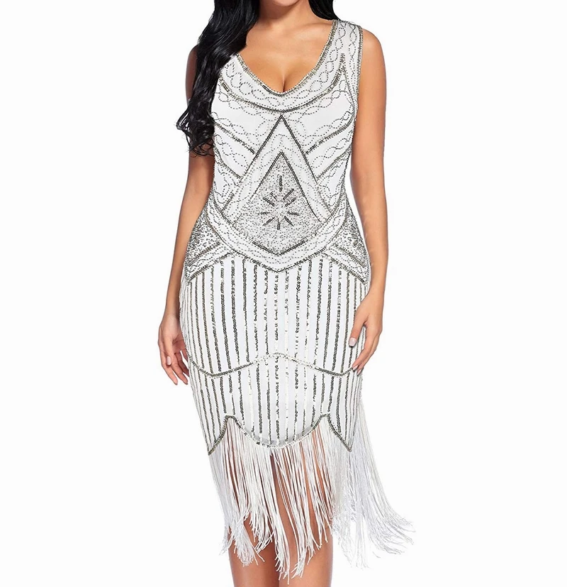 Beaded 1920s fringe flapper great gatsby party evening dresses