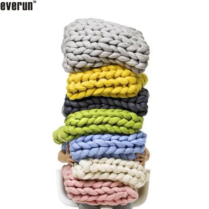 
in stock giant super chunky knitted merino wool bulk hand knitting of throw blanket yarn 