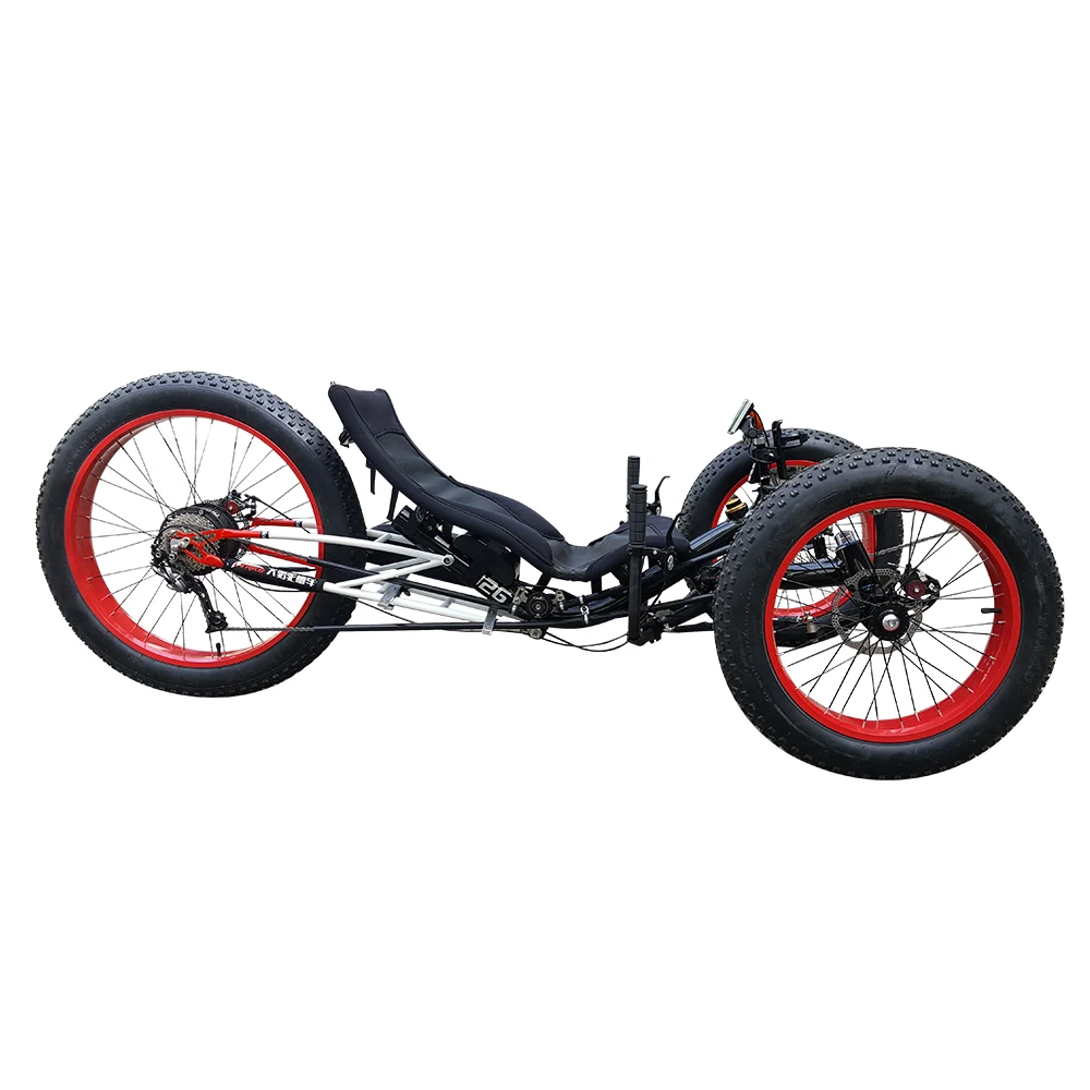 Free Shipping High Capacity Laid-Back Seat Reverse Three Wheel Street Electric Recumbent Trike Fat Snow Tire Recumbent Tricycle